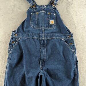 Vintage 90s Carhartt Overalls R07 DST Mens 44x30 Blue Bibs Denim Workwear